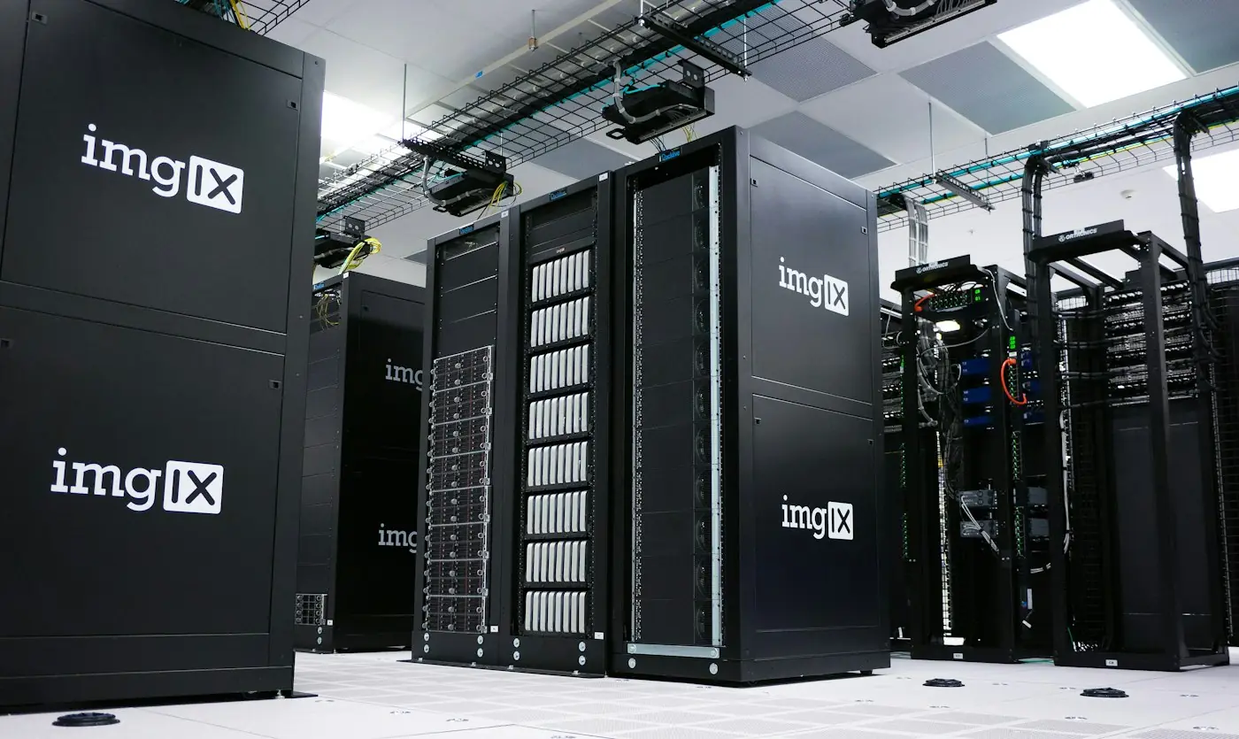 Rows of server racks in a data centre