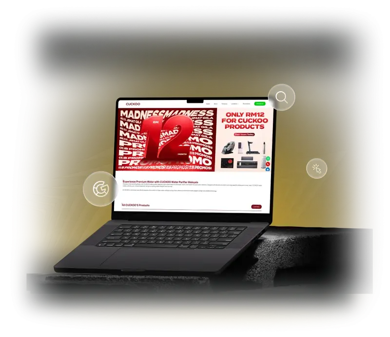 Cuckoo Malaysia website shown on a laptop