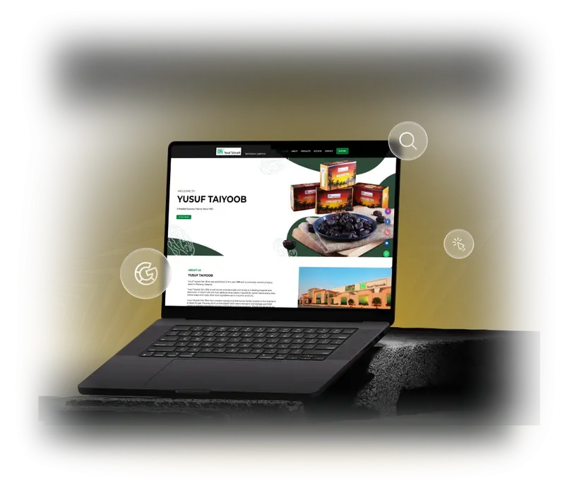 Yusuf Taiyoob website shown on a laptop
